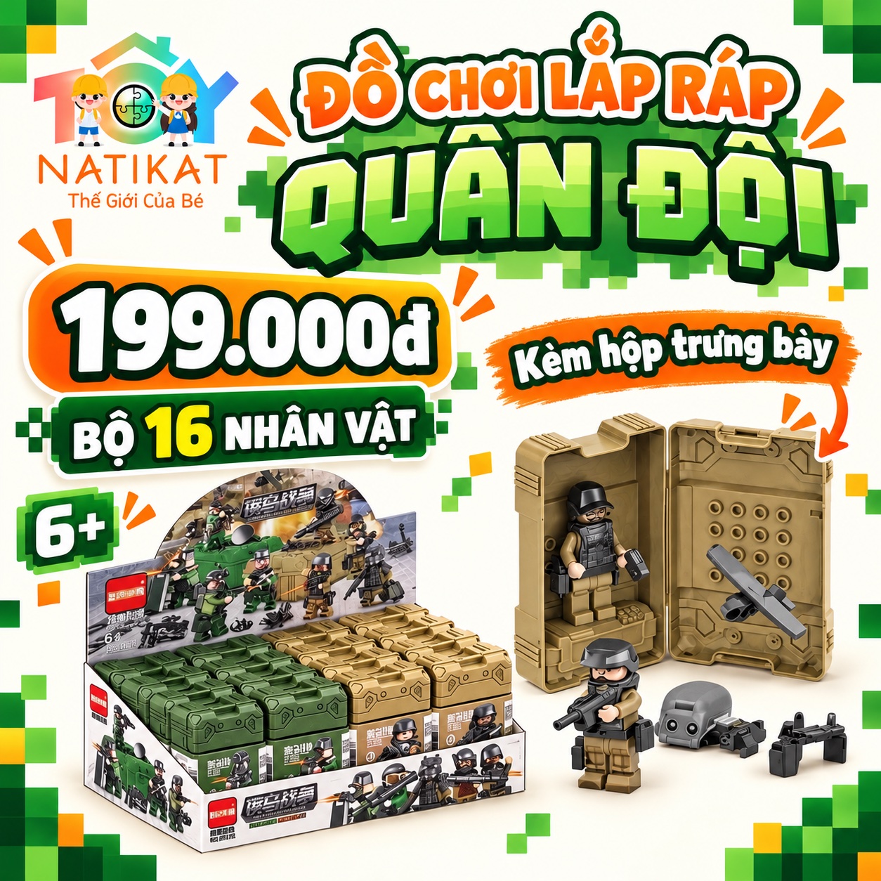 Đồ chơi lắp ráp quân đội Lee Brother bộ 16 nhân vật NATIKAT giá 199.000đ