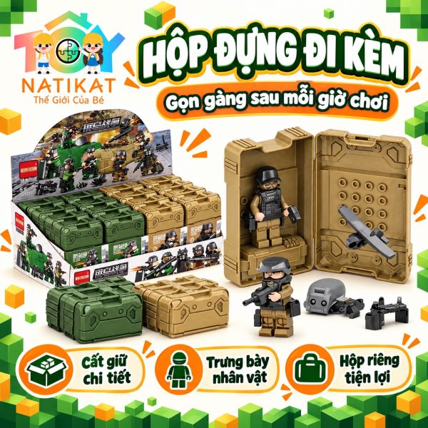 Hộp đựng và trưng bày đi kèm bộ đồ chơi lắp ráp quân đội Lee Brother