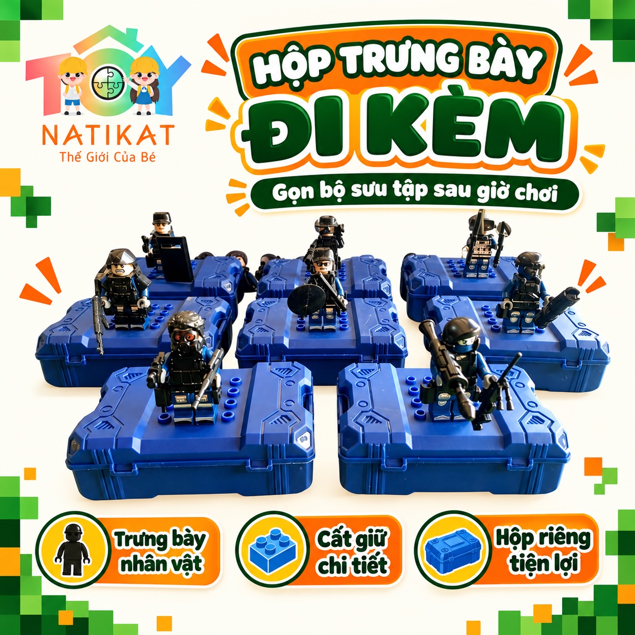 Minh họa nhân vật SWAT cùng hộp đựng màu xanh dương