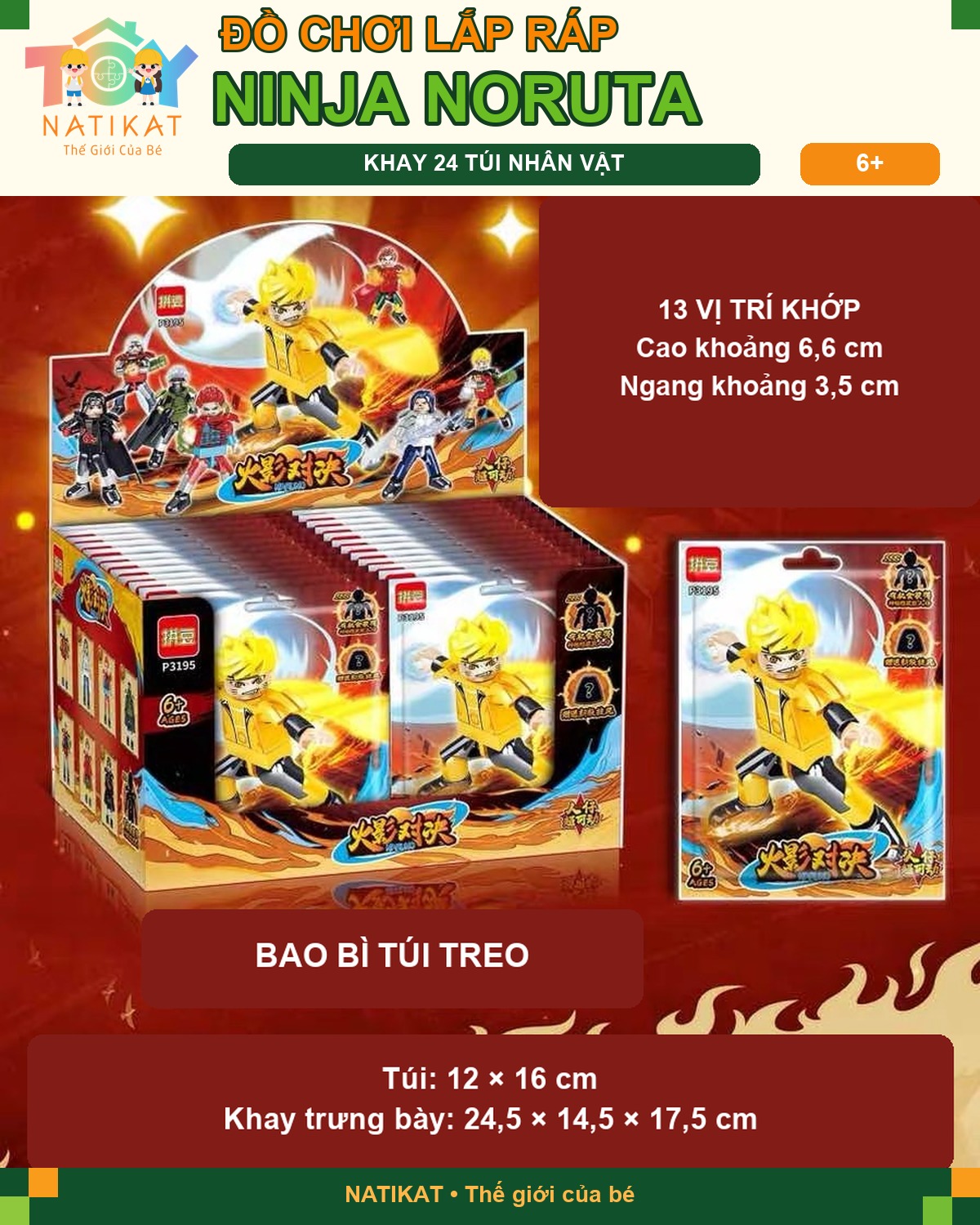Khay 24 túi đồ chơi lắp ráp ninja Noruta P3195 tại NATIKAT