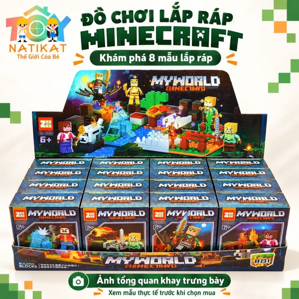 Khay trưng bày dòng đồ chơi lắp ráp Minecraft với 8 mẫu