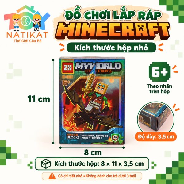 Kích thước hộp nhỏ đồ chơi lắp ráp Minecraft 8 × 11 × 3,5 cm