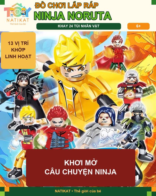 Dàn nhân vật đồ chơi lắp ráp Noruta P3195 trong bối cảnh ninja