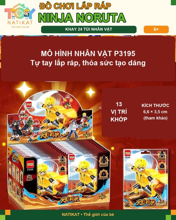 Thông số mô hình Noruta P3195 với 13 vị trí khớp và kích thước tham khảo 6,6 x 3,5 cm